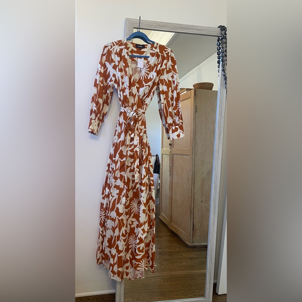 Aakaa Rust Orange and White Floral Maxi Dress